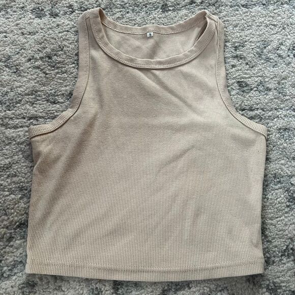 Women’s Tan Racerback Crop Tank Top - Picture 5 of 7
